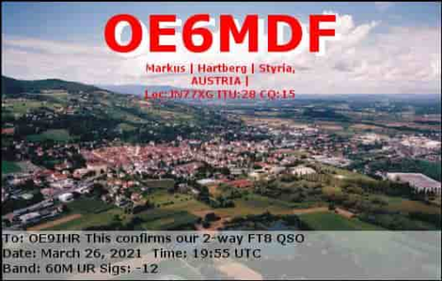 Callsign=OE6MDF VisitorCallsign=OE9IHR QSODate=2021-03-26 19 55 00 0 Band=60M Mode=FT8
