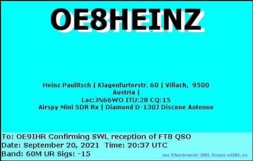 Callsign=OE8HEINZ VisitorCallsign=OE9IHR QSODate=2021-09-20 20 37 00 0 Band=60M Mode=FT8
