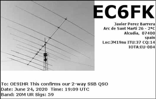 Callsign=EC6FK VisitorCallsign=OE9IHR QSODate=2020-06-24 19 09 00 0 Band=20M Mode=SSB