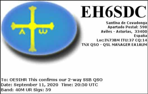 Callsign=EH6SDC VisitorCallsign=OE9IHR QSODate=2020-09-11 20 50 00 0 Band=40M Mode=SSB