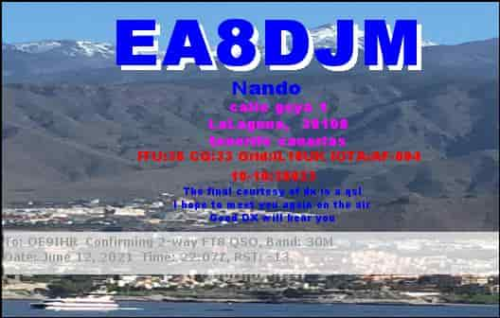 Callsign=EA8DJM VisitorCallsign=OE9IHR QSODate=2021-06-12 22 07 00 0 Band=30M Mode=FT8
