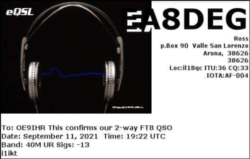 Callsign=ea8deg VisitorCallsign=OE9IHR QSODate=2021-09-11 19 22 00 0 Band=40M Mode=FT8