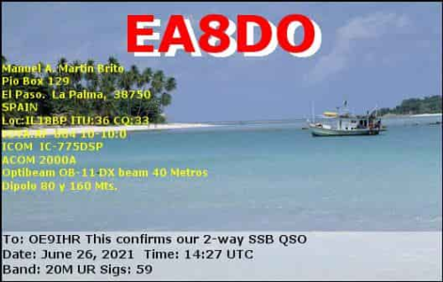 Callsign=ea8do VisitorCallsign=OE9IHR QSODate=2021-06-26 14 27 00 0 Band=20M Mode=SSB