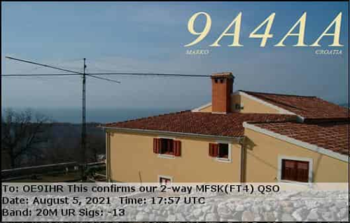 Callsign=9A4AA VisitorCallsign=OE9IHR QSODate=2021-08-05 17 57 00 0 Band=20M Mode=MFSK