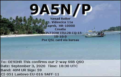 Callsign=9A5N-P VisitorCallsign=OE9IHR QSODate=2020-09-03 18 30 00 0 Band=40M Mode=SSB