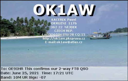 Callsign=OK1AW VisitorCallsign=OE9IHR QSODate=2021-06-25 17 21 00 0 Band=10M Mode=FT8