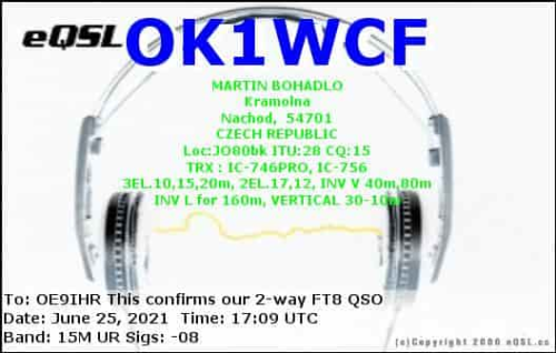 Callsign=OK1WCF VisitorCallsign=OE9IHR QSODate=2021-06-25 17 09 00 0 Band=15M Mode=FT8