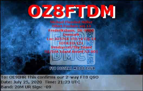 Callsign=OZ8FTDM VisitorCallsign=OE9IHR QSODate=2020-07-25 21 23 00 0 Band=20M Mode=FT8