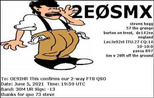 Callsign=2E0SMX VisitorCallsign=OE9IHR QSODate=2021-06-05 19 59 00 0 Band=30M Mode=FT8