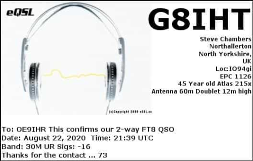 Callsign=G8IHT VisitorCallsign=OE9IHR QSODate=2020-08-22 21 39 00 0 Band=30M Mode=FT8