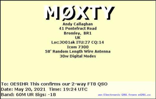 Callsign=M0XTY VisitorCallsign=OE9IHR QSODate=2021-05-20 19 24 00 0 Band=60M Mode=FT8
