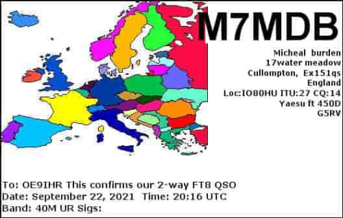Callsign=M7MDB VisitorCallsign=OE9IHR QSODate=2021-09-22 20 16 00 0 Band=40M Mode=FT8