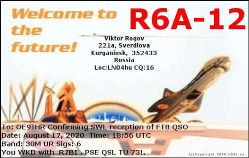 Callsign=R6A-12 VisitorCallsign=OE9IHR QSODate=2020-08-17 18 56 00 0 Band=30M Mode=FT8