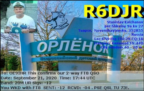 Callsign=R6DJR VisitorCallsign=OE9IHR QSODate=2020-09-21 17 44 00 0 Band=20M Mode=FT8