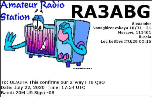 Callsign=RA3ABG VisitorCallsign=OE9IHR QSODate=2020-07-22 17 54 00 0 Band=20M Mode=FT8