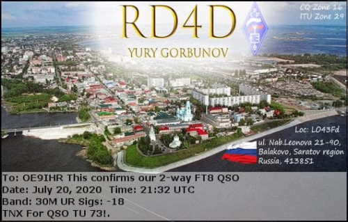Callsign=RD4D VisitorCallsign=OE9IHR QSODate=2020-07-20 21 32 00 0 Band=30M Mode=FT8