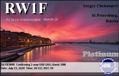 Callsign=RW1F VisitorCallsign=OE9IHR QSODate=2020-07-23 20 12 00 0 Band=20M Mode=SSB