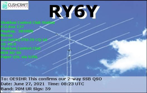 Callsign=RY6Y VisitorCallsign=OE9IHR QSODate=2021-06-27 08 23 00 0 Band=20M Mode=SSB