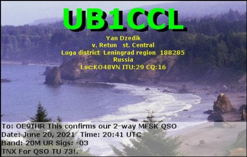 Callsign=UB1CCL VisitorCallsign=OE9IHR QSODate=2021-06-20 20 41 00 0 Band=20M Mode=MFSK
