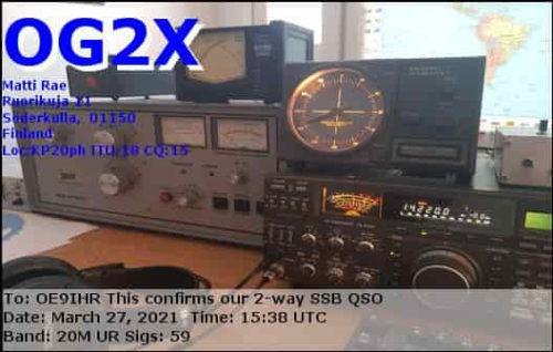 Callsign=OG2X VisitorCallsign=OE9IHR QSODate=2021-03-27 15 38 00 0 Band=20M Mode=SSB