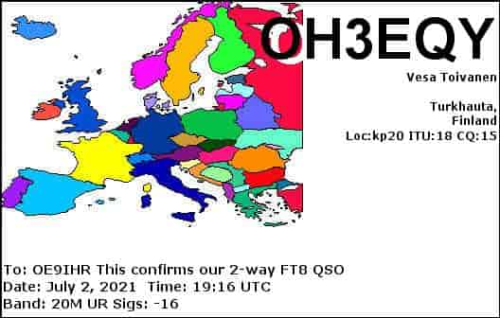 Callsign=OH3EQY VisitorCallsign=OE9IHR QSODate=2021-07-02 19 16 00 0 Band=20M Mode=FT8
