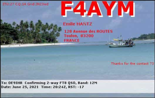 Callsign=F4AYM VisitorCallsign=OE9IHR QSODate=2021-06-25 20 24 00 0 Band=12M Mode=FT8