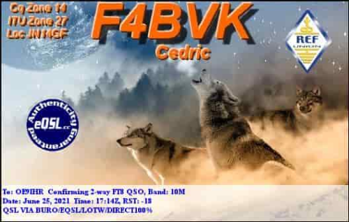 Callsign=F4BVK VisitorCallsign=OE9IHR QSODate=2021-06-25 17 14 00 0 Band=10M Mode=FT8