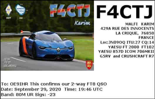 Callsign=F4CTJ VisitorCallsign=OE9IHR QSODate=2020-09-29 19 46 00 0 Band=80M Mode=FT8