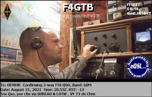 Callsign=F4GTB VisitorCallsign=OE9IHR QSODate=2021-08-31 20 55 00 0 Band=60M Mode=FT8