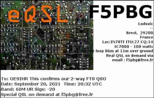 Callsign=F5PBG VisitorCallsign=OE9IHR QSODate=2021-09-20 20 32 00 0 Band=60M Mode=FT8