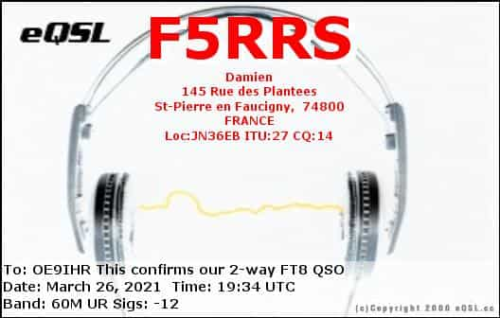 Callsign=f5rrs VisitorCallsign=OE9IHR QSODate=2021-03-26 19 34 00 0 Band=60M Mode=FT8