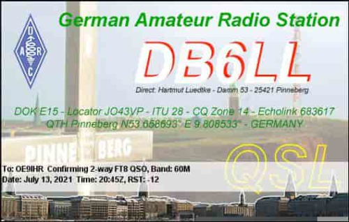 Callsign=DB6LL VisitorCallsign=OE9IHR QSODate=2021-07-13 20 45 00 0 Band=60M Mode=FT8