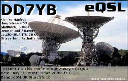 Callsign=DD7YB VisitorCallsign=OE9IHR QSODate=2021-07-13 20 06 00 0 Band=60M Mode=FT8