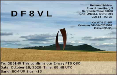 Callsign=DF8VL VisitorCallsign=OE9IHR QSODate=2020-10-18 08 48 00 0 Band=80M Mode=FT8