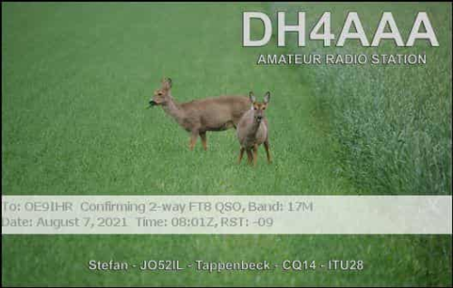 Callsign=DH4AAA VisitorCallsign=OE9IHR QSODate=2021-08-07 08 01 00 0 Band=17M Mode=FT8