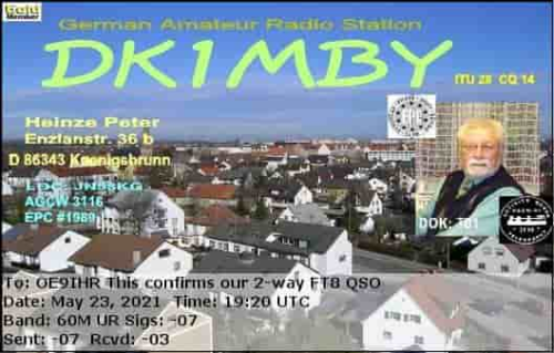 Callsign=DK1MBY VisitorCallsign=OE9IHR QSODate=2021-05-23 19 20 00 0 Band=60M Mode=FT8
