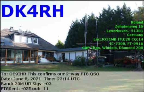 Callsign=DK4RH VisitorCallsign=OE9IHR QSODate=2021-06-05 22 14 00 0 Band=20M Mode=FT8