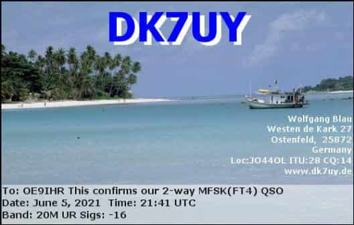 Callsign=DK7UY VisitorCallsign=OE9IHR QSODate=2021-06-05 21 41 00 0 Band=20M Mode=MFSK
