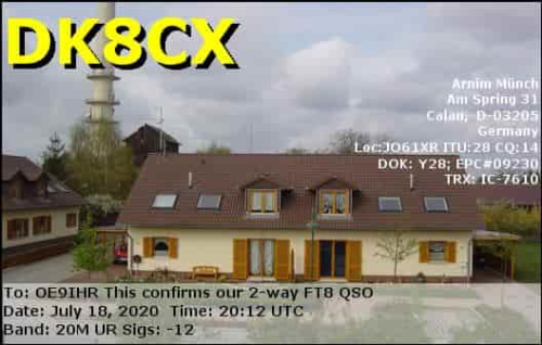 Callsign=DK8CX VisitorCallsign=OE9IHR QSODate=2020-07-18 20 12 00 0 Band=20M Mode=FT8