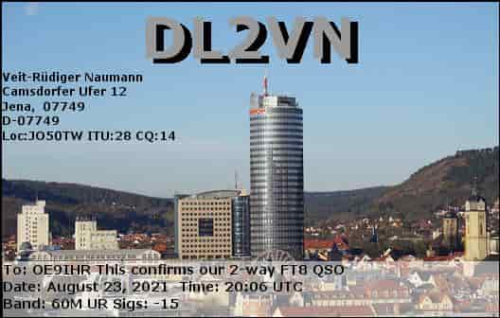 Callsign=DL2VN VisitorCallsign=OE9IHR QSODate=2021-08-23 20 06 00 0 Band=60M Mode=FT8