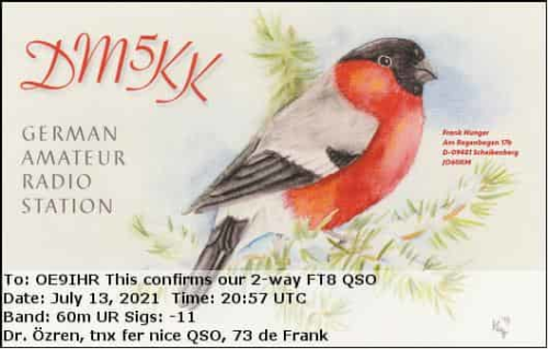 Callsign=DM5KK VisitorCallsign=OE9IHR QSODate=2021-07-13 20 57 00 0 Band=60m Mode=FT8