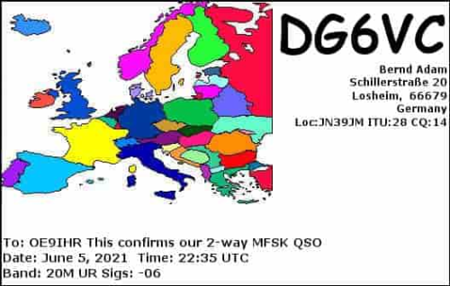 Callsign=dg6vc VisitorCallsign=OE9IHR QSODate=2021-06-05 22 35 00 0 Band=20M Mode=MFSK
