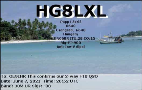 Callsign=hg8lxl VisitorCallsign=OE9IHR QSODate=2021-06-07 20 52 00 0 Band=30M Mode=FT8