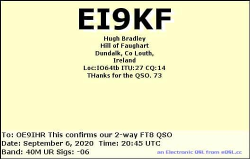 Callsign=EI9KF VisitorCallsign=OE9IHR QSODate=2020-09-06 20 45 00 0 Band=40M Mode=FT8