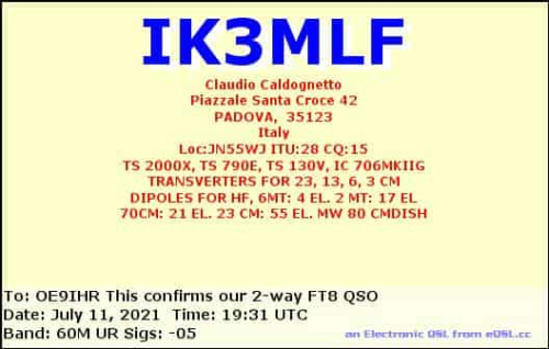 Callsign=IK3MLF VisitorCallsign=OE9IHR QSODate=2021-07-11 19 31 00 0 Band=60M Mode=FT8