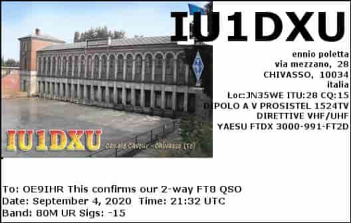 Callsign=IU1DXU VisitorCallsign=OE9IHR QSODate=2020-09-04 21 32 00 0 Band=80M Mode=FT8