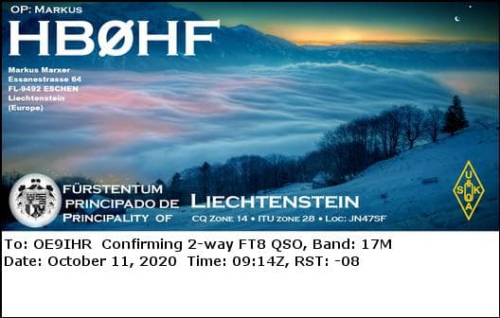Callsign=HB0HF VisitorCallsign=OE9IHR QSODate=2020-10-11 09 14 00 0 Band=17M Mode=FT8