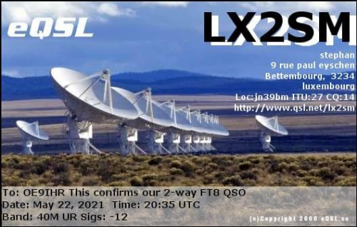 Callsign=lx2sm VisitorCallsign=OE9IHR QSODate=2021-05-22 20 35 00 0 Band=40M Mode=FT8
