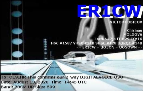 Callsign=ER1CW VisitorCallsign=OE9IHR QSODate=2020-08-13 14 45 00 0 Band=70CM Mode=DIGITALVOICE