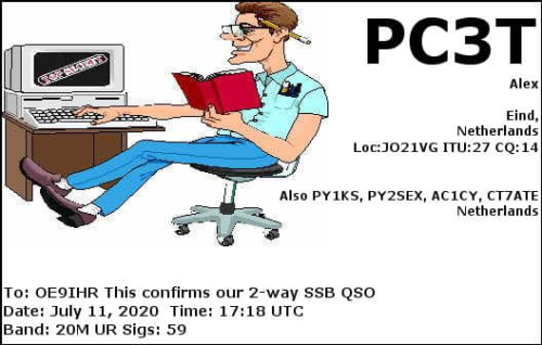 Callsign=PC3T VisitorCallsign=OE9IHR QSODate=2020-07-11 17 18 00 0 Band=20M Mode=SSB
